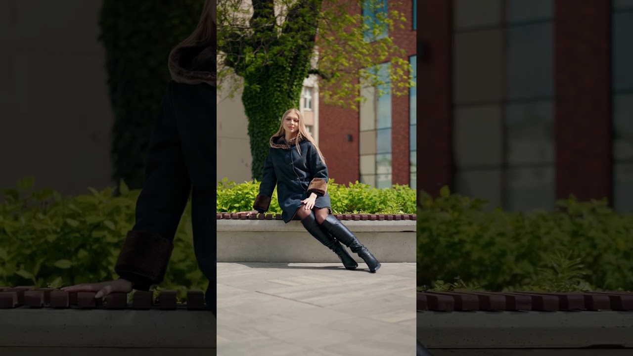 Blaue Lammfelljacke mit Kapuze AURELIE | Hollert