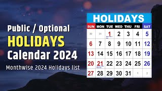 Holidays Calendar 2024 - List of Public holidays, Government Holidays in 2024