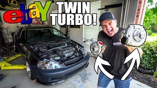 TWIN EBAY TURBOS FOR MY HONDA CIVIC!!