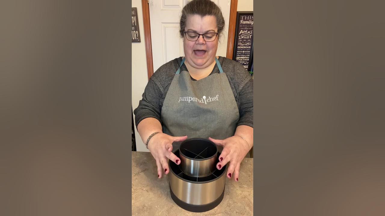 Pampered Chef Stainless Steel Rotating Utensil Holder YouTube