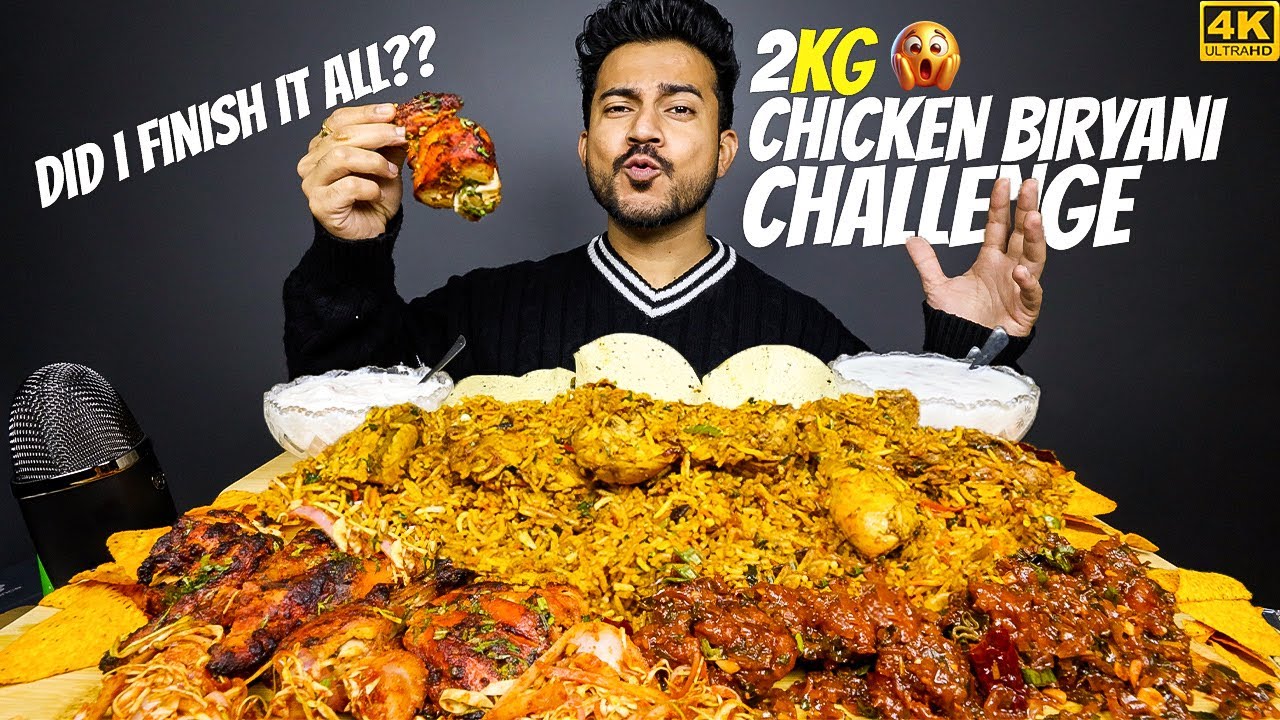 2 KG CHICKEN BIRYANI CHALLENGE WITH FULL TANDOORI CHICKEN, CHICKEN 65, RAITA, PAPAD MUKBANG