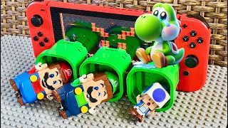 Lego Mario, Luigi and Toad enter the Nintendo Switch to save Yoshi. What