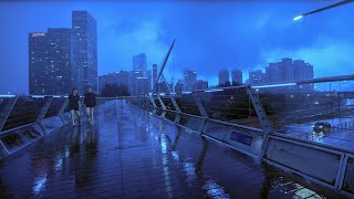 Lightning & Heavy Rain / Summer Night in Yeouido, Seoul, Korea / Cyberpunk / Rain sound / Ambience