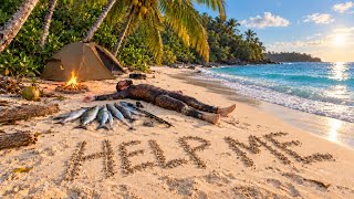 Solo Survival on Desert Island Camping; (NO FOOD, NO WATER) Fishing, Catch and Cook