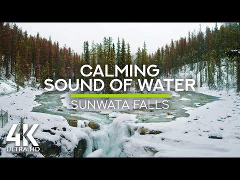 8 HRS Calming Waterfall and Mountain River Sounds – 4K Winter Beauty of Ice-Covered Sunwata Falls