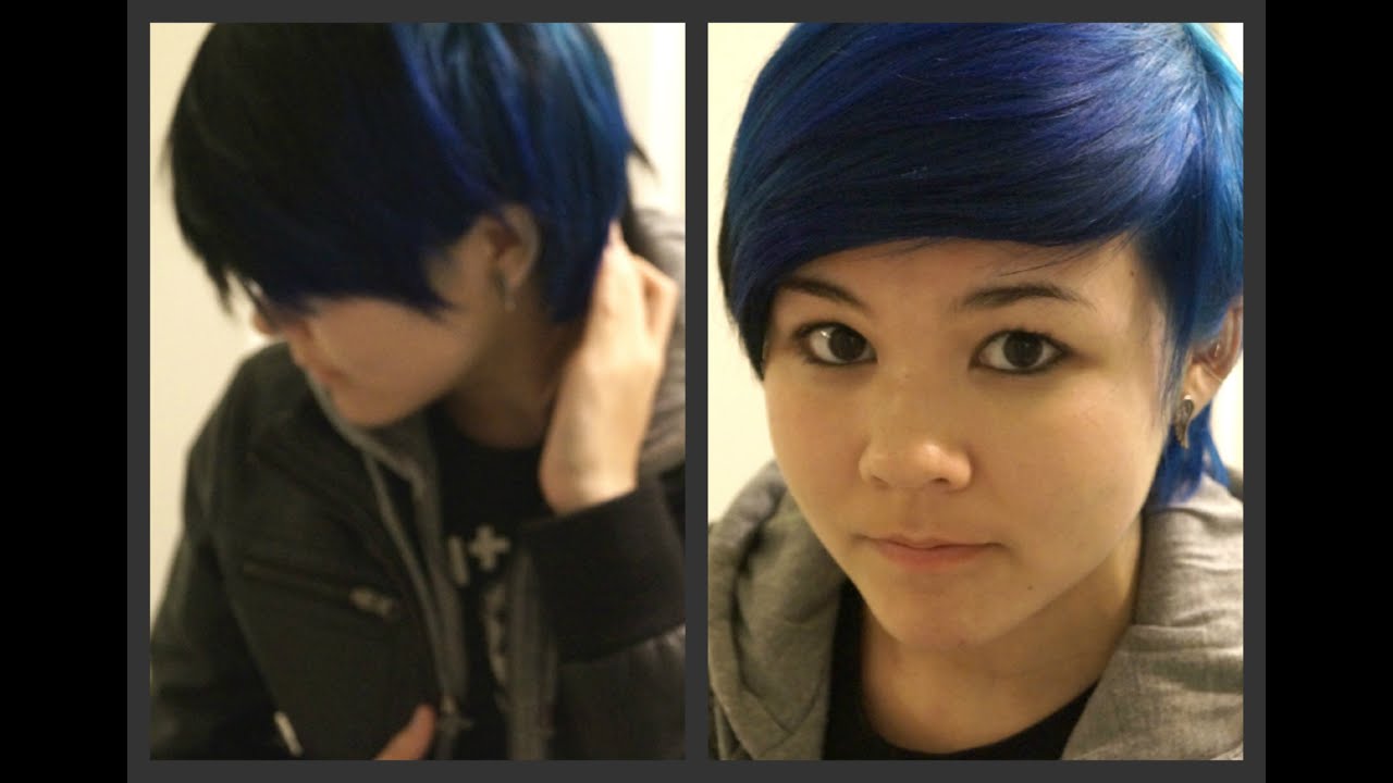 How To Dye Your Hair Half Black And Half Blue Youtube