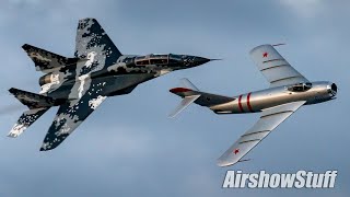 MiG-29 and MiG-17 Formation and Afterburner Flybys - EAA AirVenture Oshkosh 2023