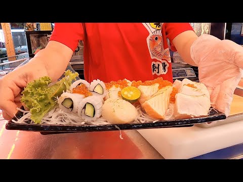 巨大鮭魚切割技能 & 炙燒鮭魚 - 永安漁港蔡生魚片GIANT Salmon Cutting Skills /Salmon Sashimi