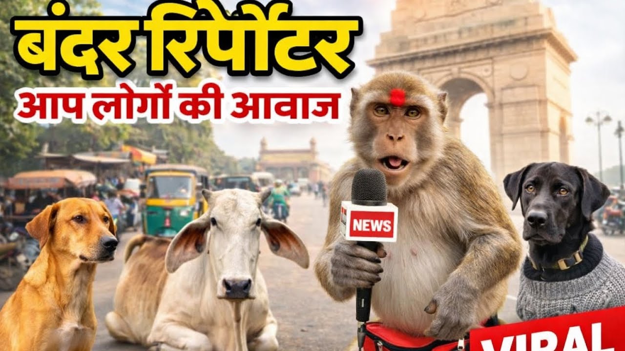 बंदर रिपोर्टर की अनोखी रिपोर्ट 🐒🎤 | जानवरों की आवाज़ | Viral Video 🔥