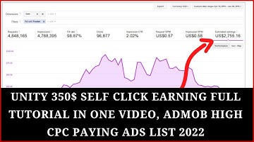 Unity 350$ Self Click Earning Full Tutorial In One Video | Admob High CPC Paying Ads List 2022