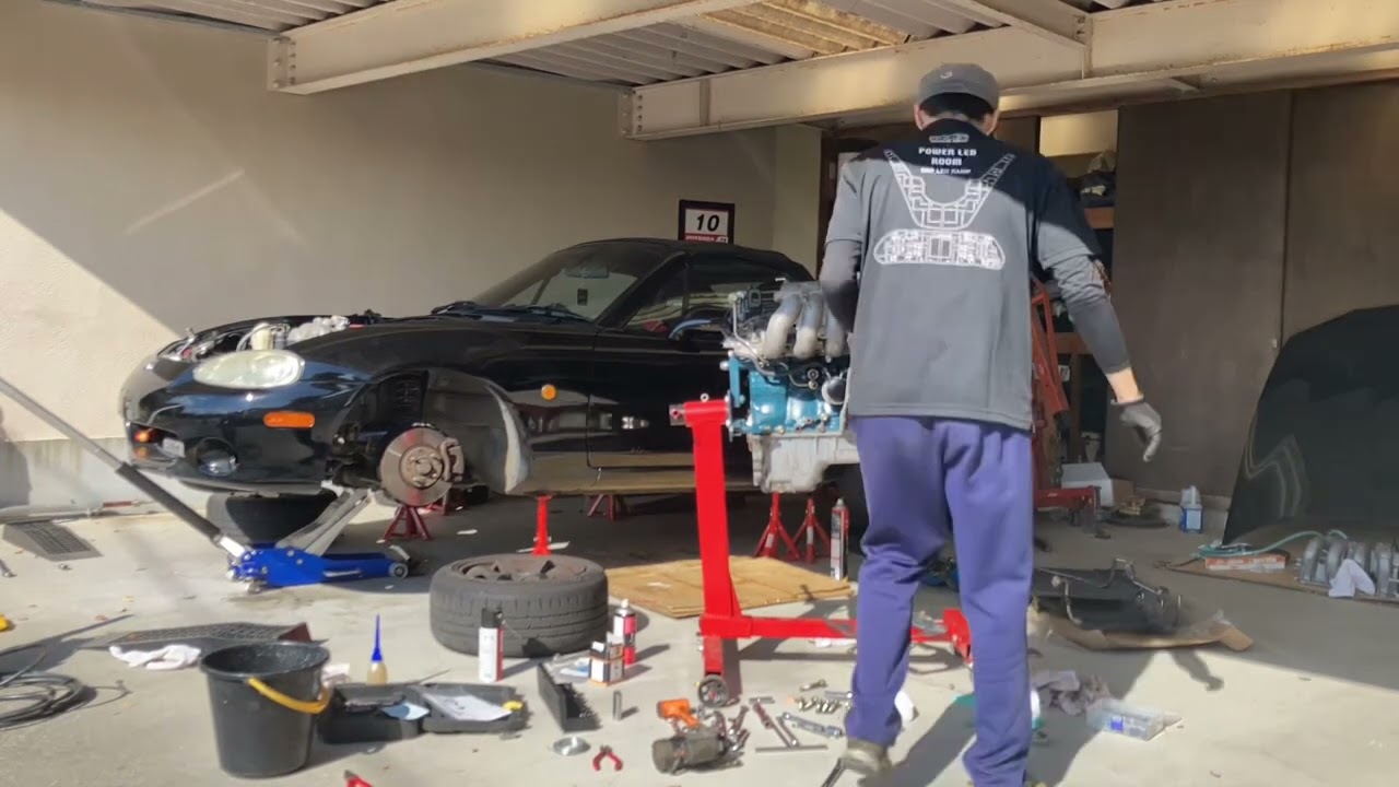 NBロードスター　自作エンジン載せ替えタイムラプス