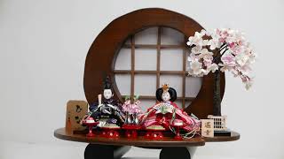 オレンジ桜花柄衣装の雛人形丸太親王飾り