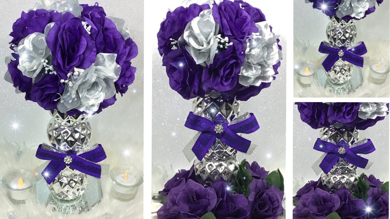 Diy Glamorous Purple And Silver Wedding Centerpiece Youtube
