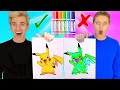 3 Marker Challenge Sis VS Bro!! (Learn How to Draw: Pokemon, Dumbo, Frozen 2) Best DIY Wins $10,000