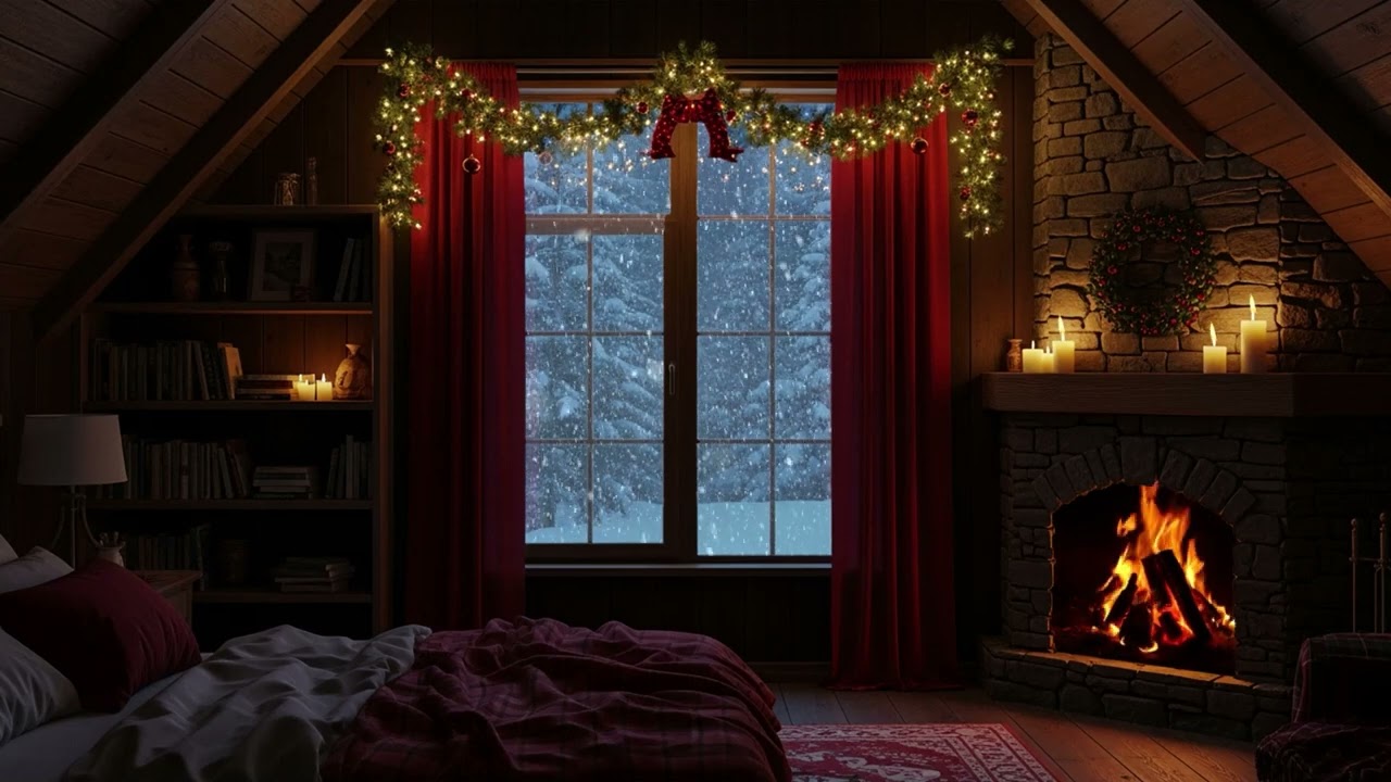Relaxing Blizzard for Sleep - Snowstorm Sounds with Fireplace Crackling