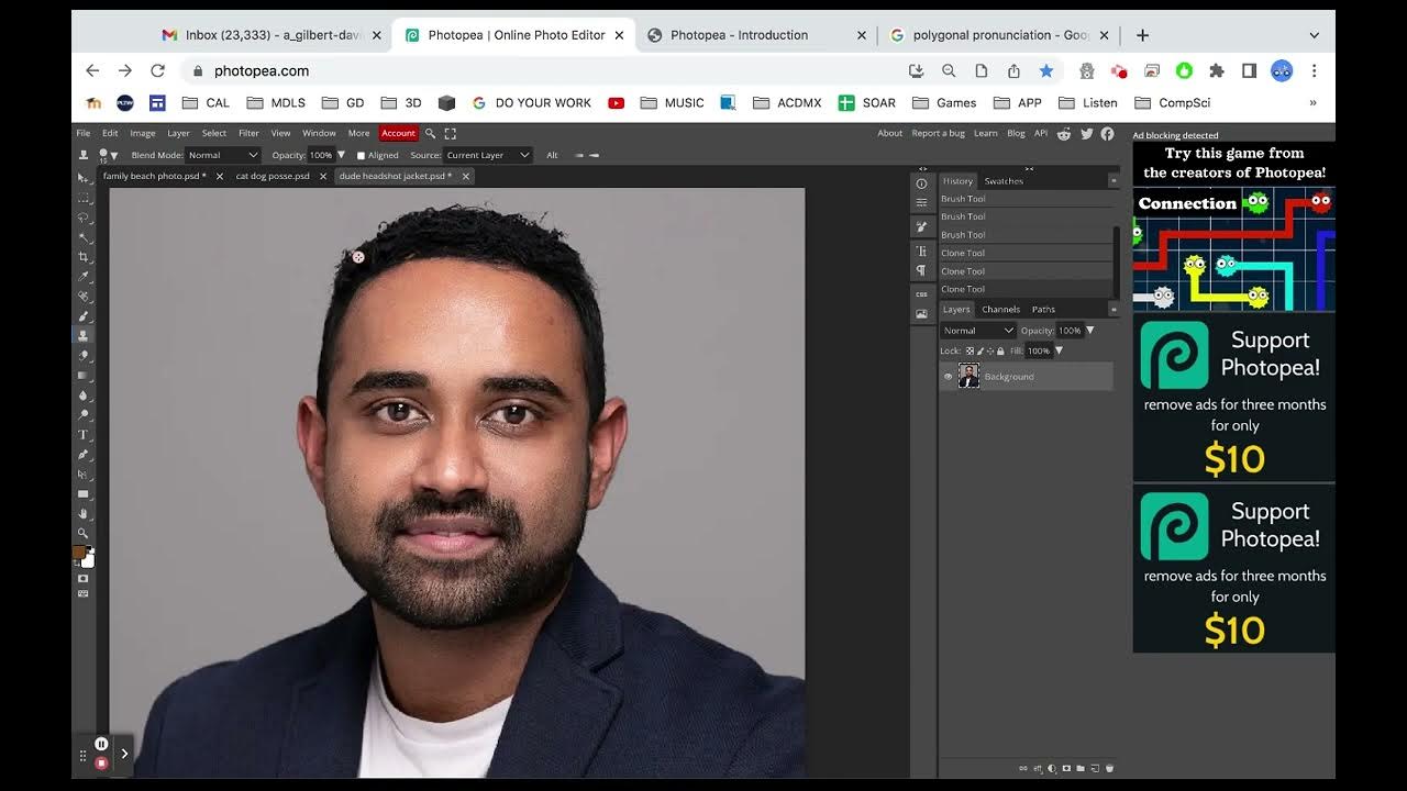 Photopea Cool Tools (spot healing clone stamp polygonal lasso