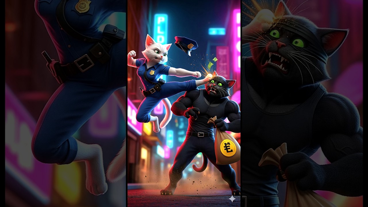 Black Cat Vs White Cat 🐈 | Fat to Fit Police Cat Story 