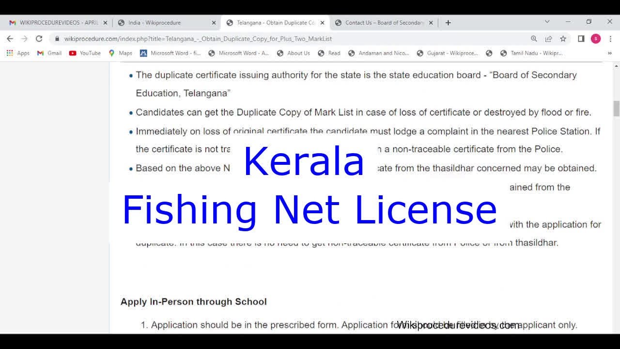 Kerala - Apply Online for Fishing Net License or Permit (Online)