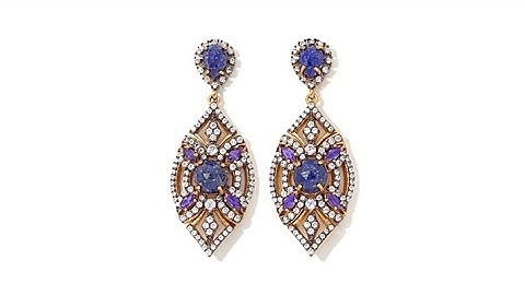 Facets Openwork Gemstone and CZ 2Tone Earrings