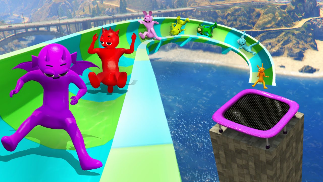 GTA 5 Incredibox Sprunki Crew Ultimate Watersliding and Trampoline Ragdolling Fun