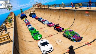 Superhero Cars Ramp Challenge with Spiderman Hulk and  other Superheroes GTA V MODS