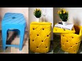 DIY OTTOMAN /SIDE BED TABLE WITH STORAGE FROM A PLASTIC STOOL.