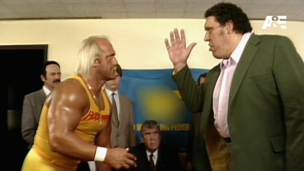 Hogan and andre nearly come to blows during signing a e wwe rivals
