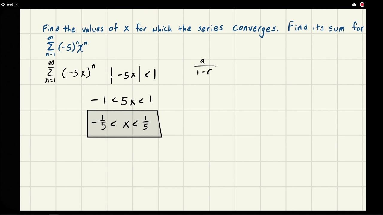 What x makes the series (-5)^n (x)^n converge? What is its sum?