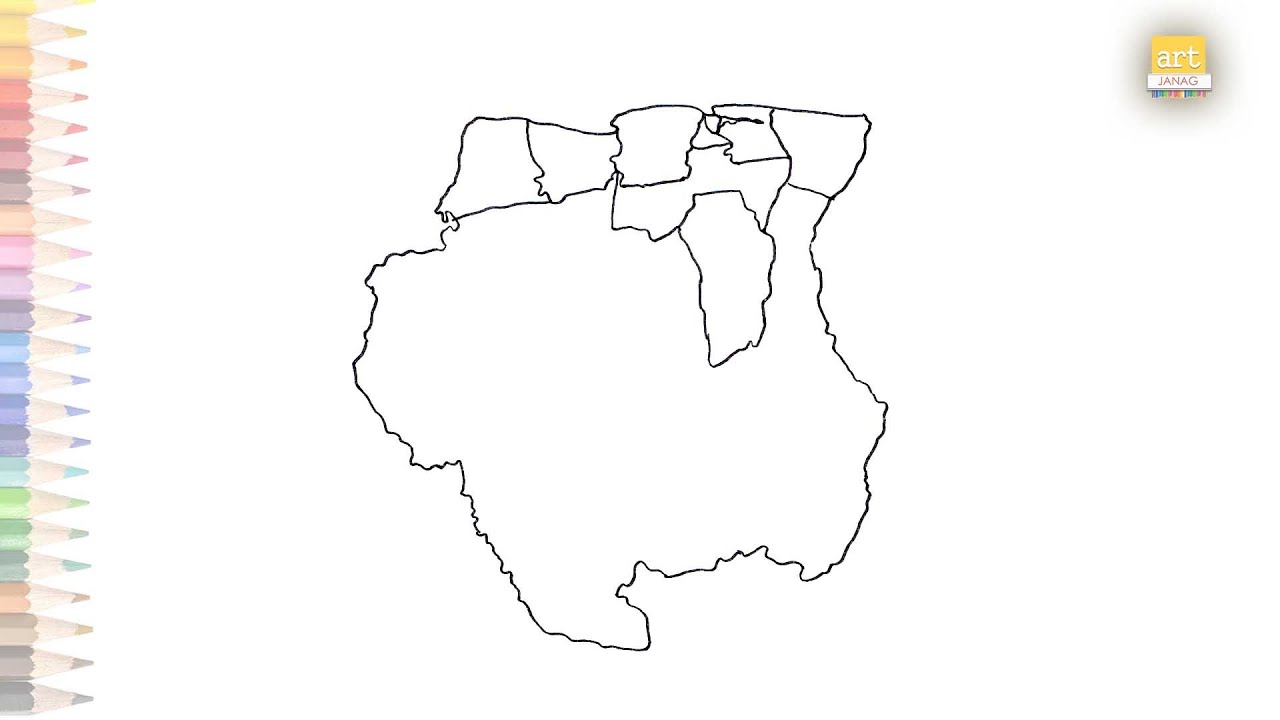 Suriname Map outline drawing | Map drawing tutorials | How to draw Suriname Map step by step