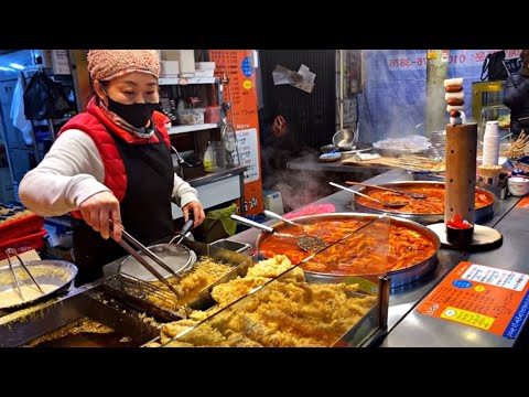 손님이 끊이질 않는 시장 분식 맛집 (바삭바삭 튀김,밀떡,쌀떡,순대,오뎅) Popular snacks / Korean street food
