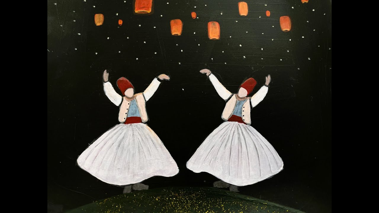 Sufi Swirling Dervish under Lanterns Acrylic Painting