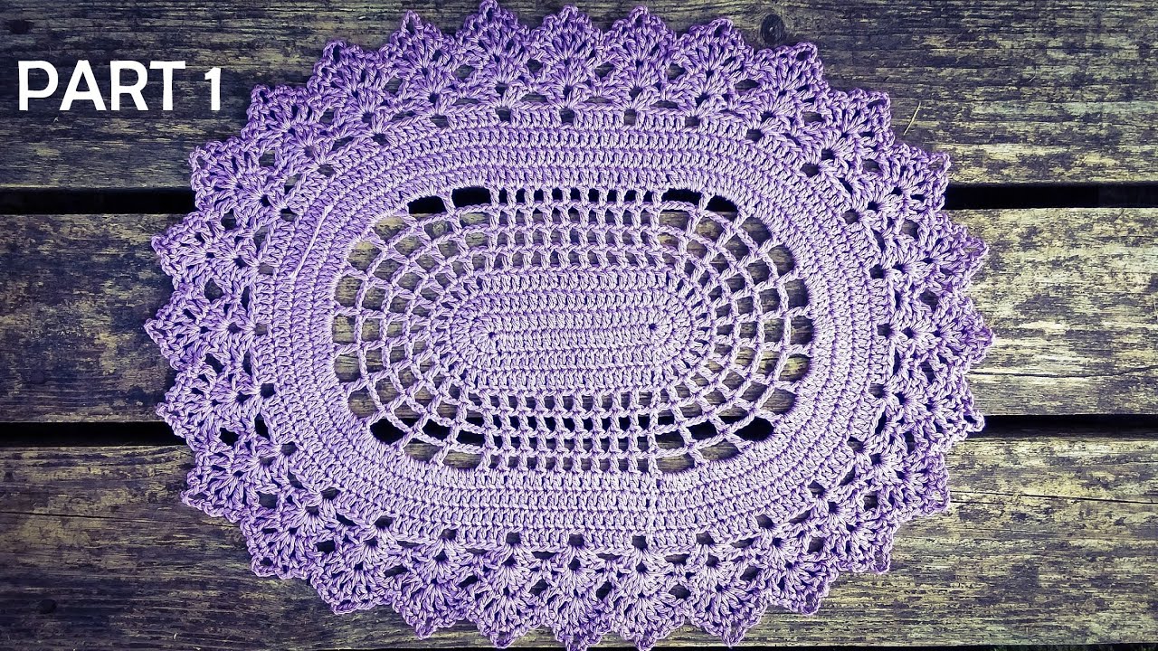 Crochet Oval Violet Doily Table Runner Tutorial Part 1 Round 1 7