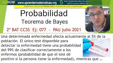 Teorema de Bayes.  PAU 077 ccss2 julio 2021 P6.  José Jaime Mas