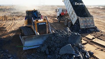Amazing Stronger Bulldozer And Wheel Loader Working Pushing Stone And Sand Into Deep Water