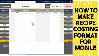 How to make RECIPES Costing Mobile Format step by step in Hindi screenshot 4