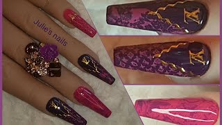 Purple Pink Louis Vuitton nail art stamping #Louisvuitton#Nails