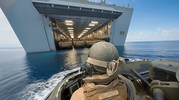 The Insane Action | US Amphibious Vehicles Deploy from Stealth Ship in the Middle of the Ocean