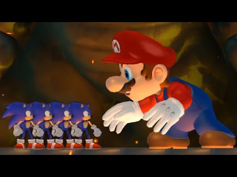 New Super Mario Bros Wii – Multiple Sonics VS Giant Mario