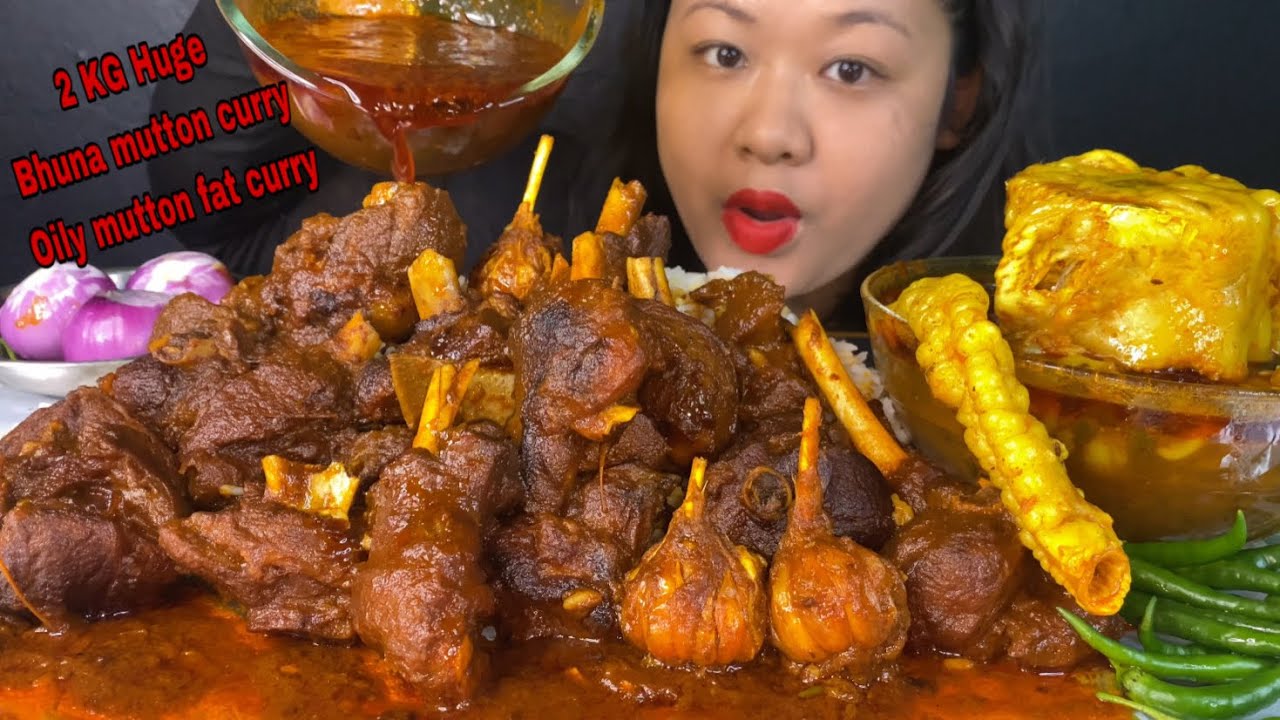 2 KG HUGE BHUNA MUTTON CURRY, OILY MUTTON FAT CURRY WITH RICE | MUTTON CURRY MUKBANG | BIG BITES