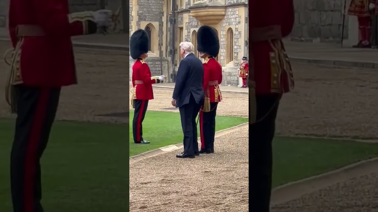 Donald Trump and King Charles inspect honour guard during ceremonial welcome at Windsor