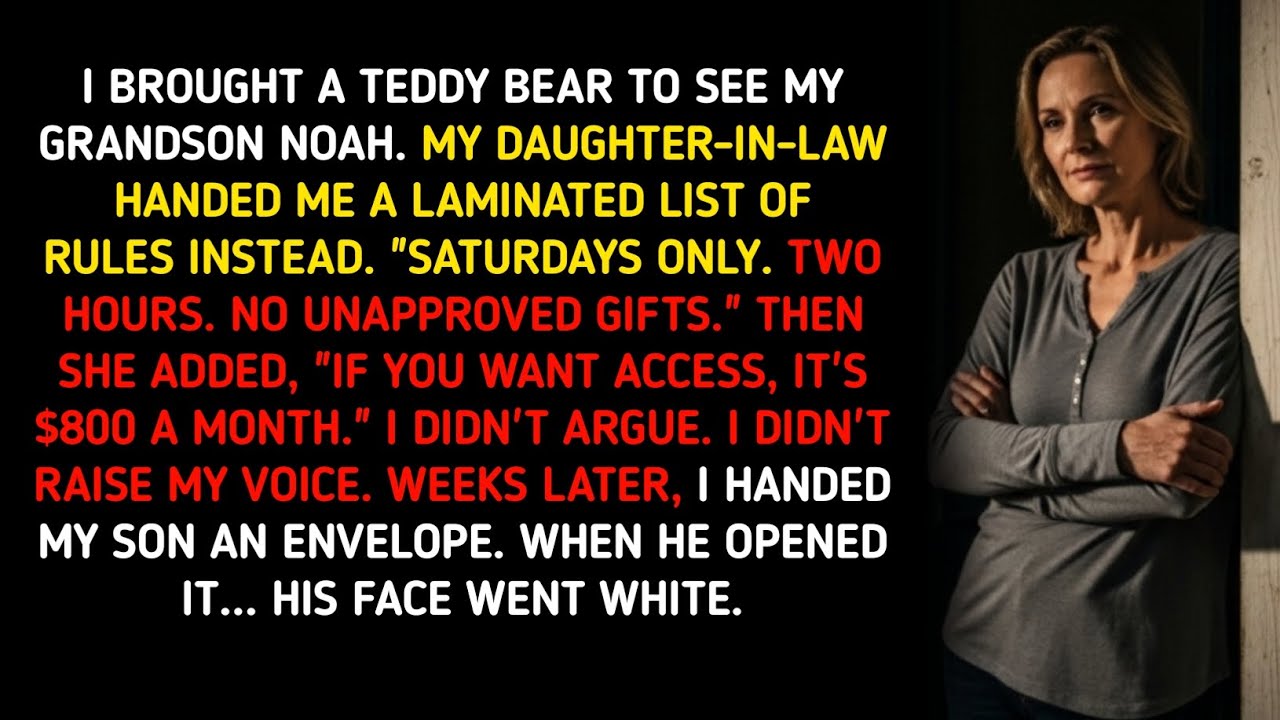 I BROUGHT A TEDDY BEAR TO SEE MY GRANDSON NOAH. MY DAUGHTER-IN-LAW HANDED ME A LAMINATED LIST OF 