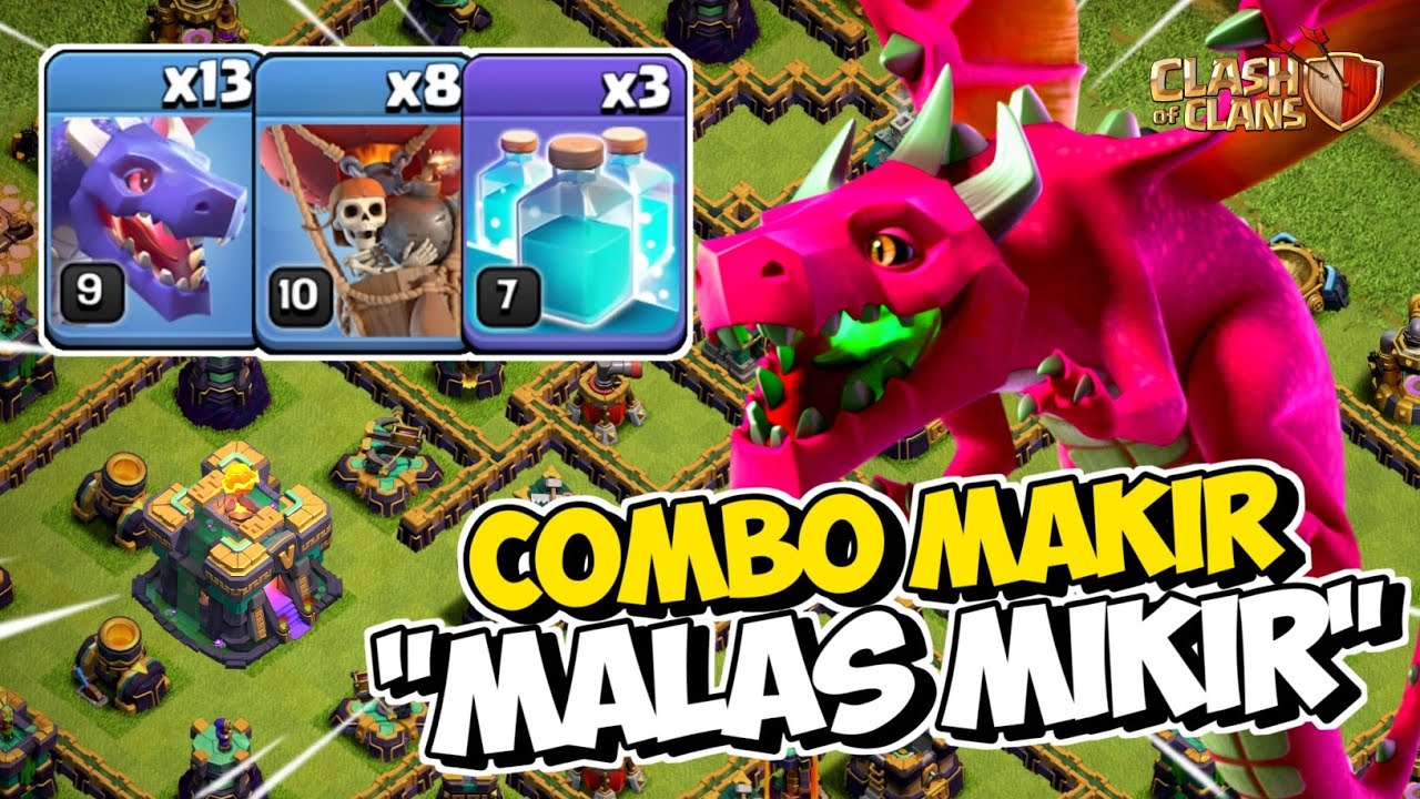 SERANGAN SIMPEL MALAS MIKIR !! Combo Dragon Balloon + Cloned Spell STRATEGI TH 14 - Clash Of Clans