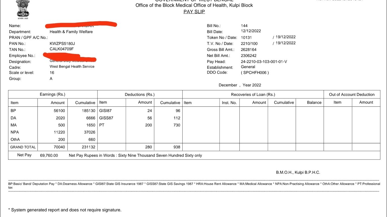 Salary Structure of a Medical Officer in West Bengal after passing MBBS