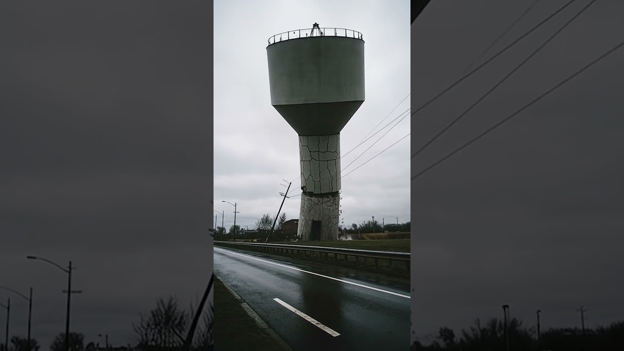 Strong Windstorm Topples Concrete Water Tower | AI Demolish