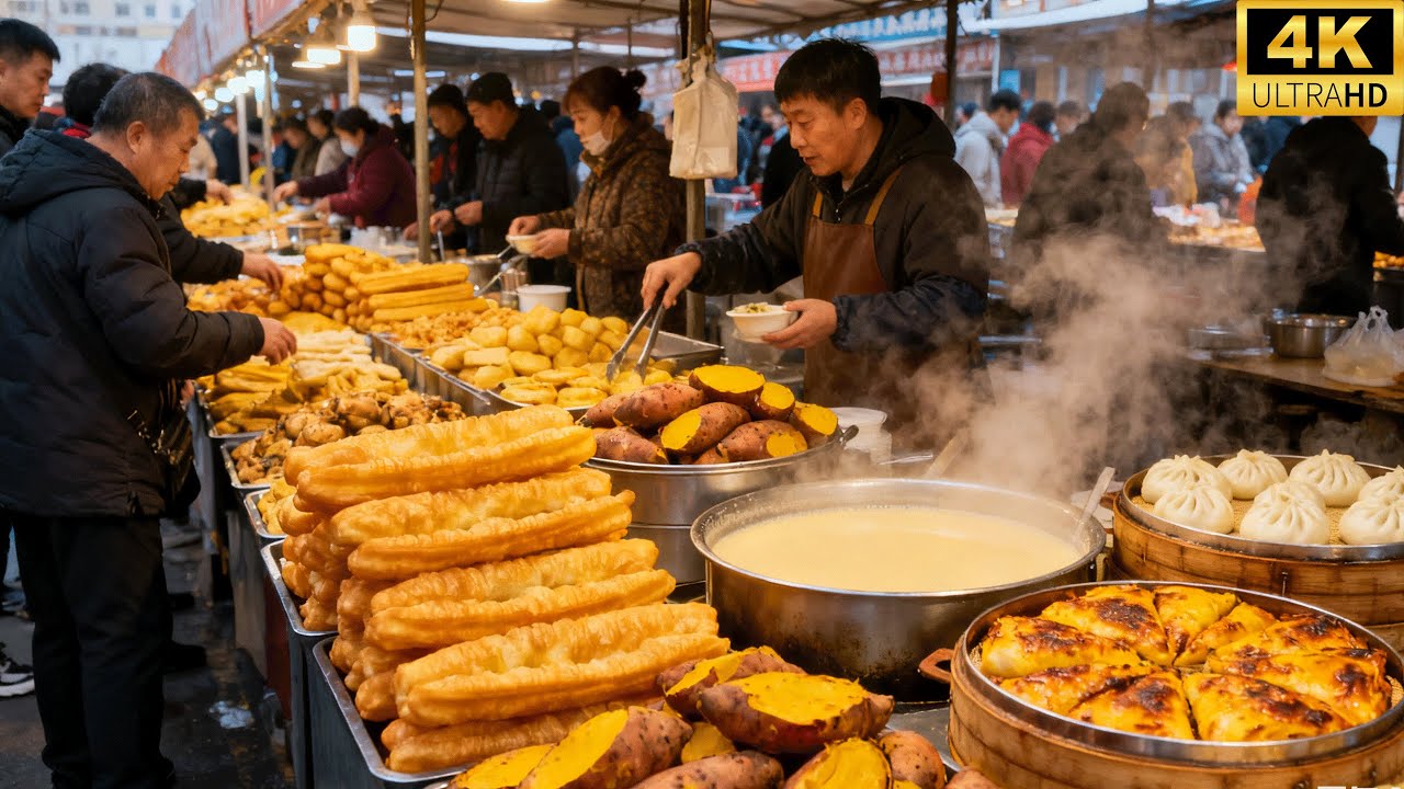 Исследуем Крупнейший Утренний Рынок Северо-Востока Китая | Местная Уличная Еда для Завтрака