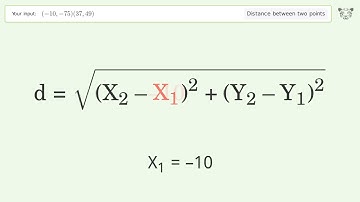Find the distance between two points p1 (-10,-75) and p2 (37,49): Step-by-Step Video Solution