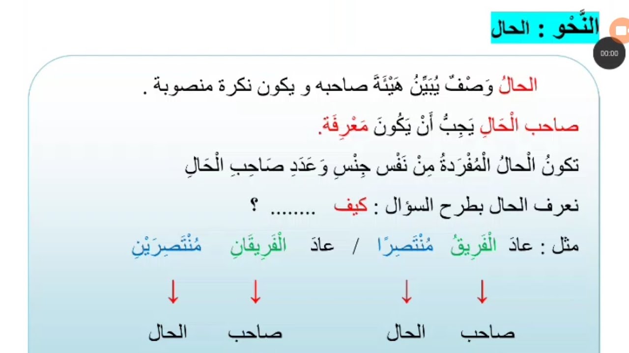 درس الحال للسنة الرابعة ابتدائي 