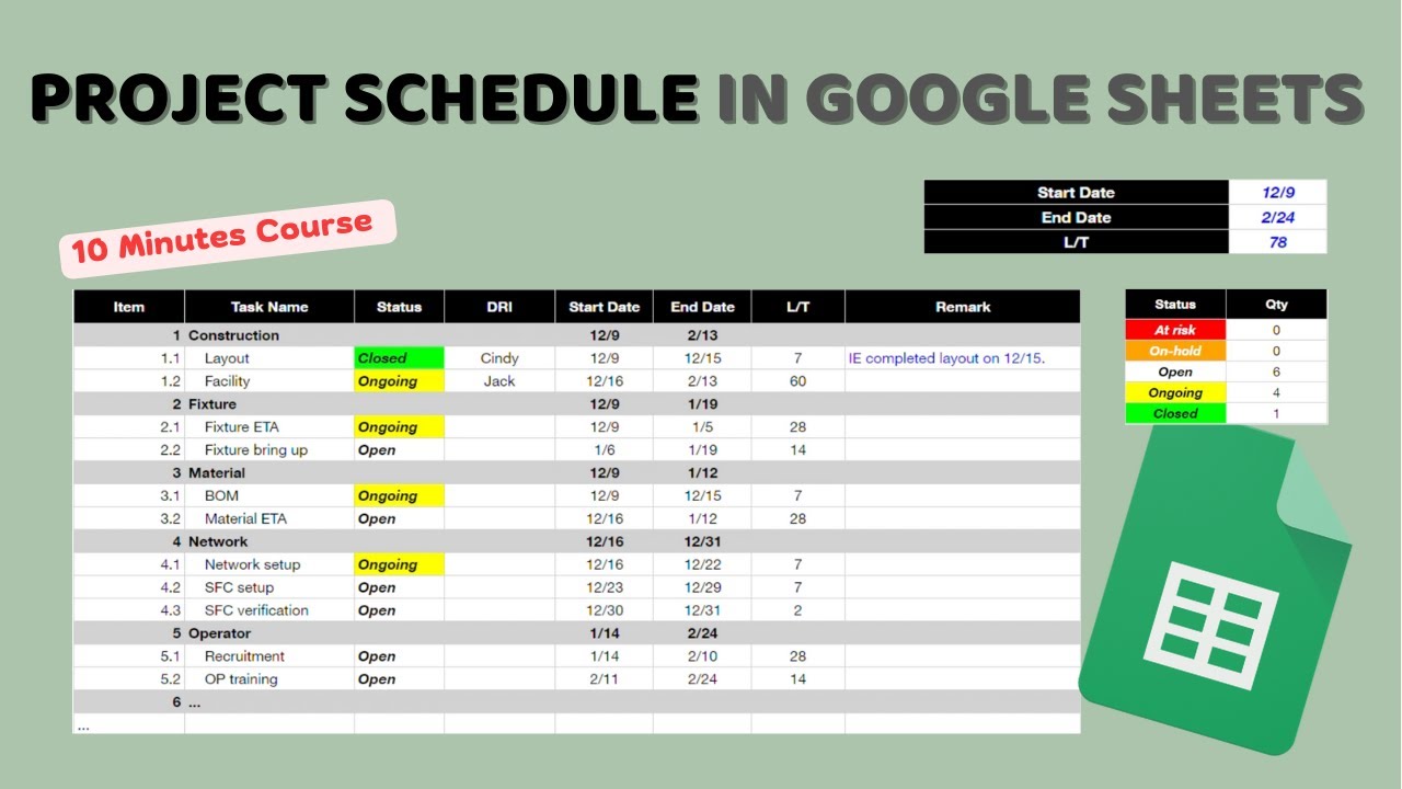 How To Create A Project Schedule In Google Sheets