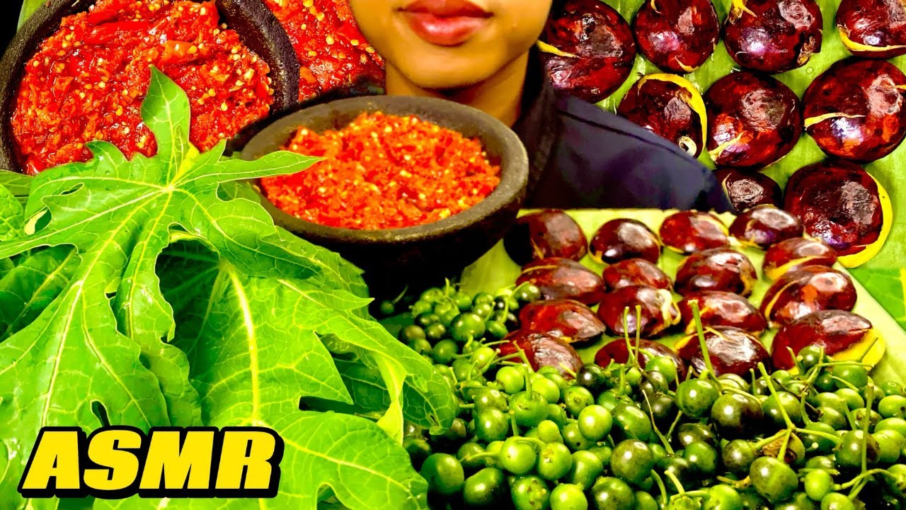 ASMR JENGKOL TUA LALAPAN DAUN PEPAYA LEUNCA SAMBEL MUKBANG