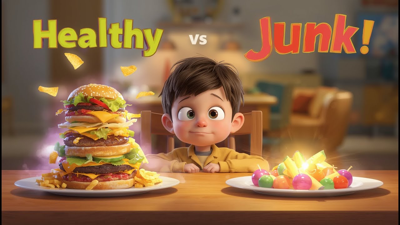 Healthy Eating vs Junk Food | Kids Cartoon Story About Good Habits ...